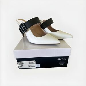 Alfani Sewell - StepnFlex Black & White Colourblock Buckle Mules Size 9